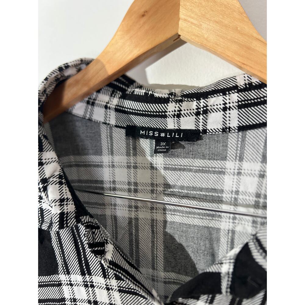 MISS LILI Black & White Plaid Flannel Button-Down Shirt Dress - Size 3XL - Picture 6 of 6